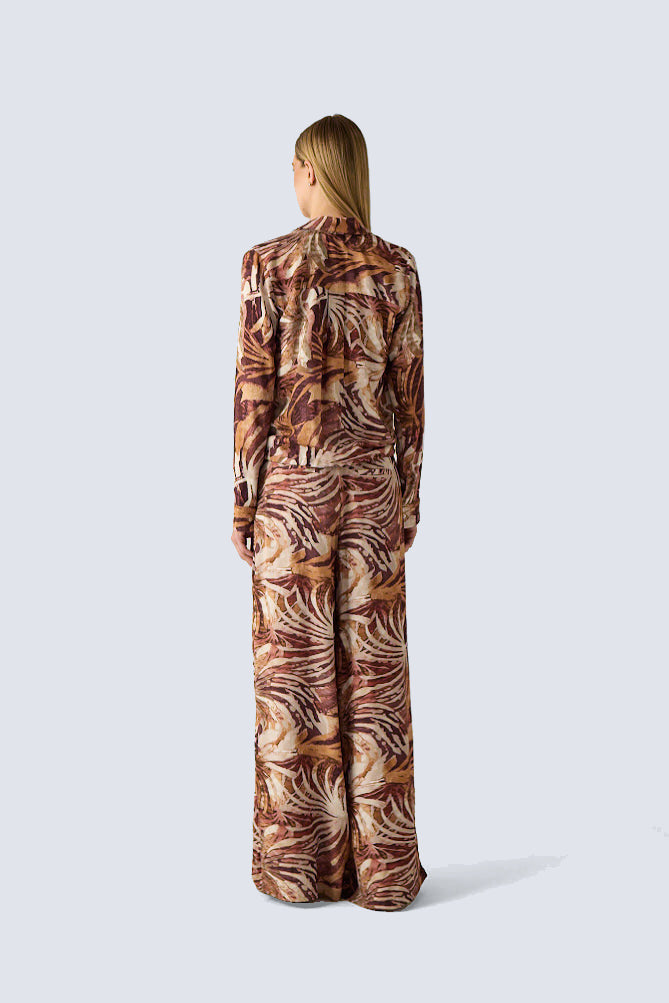Damenhose mit Blattmuster – Brown