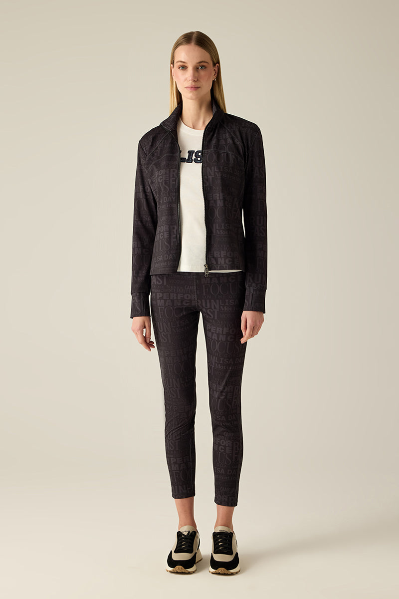 Yazı desenli kadın eşofman ceketi – Siyah