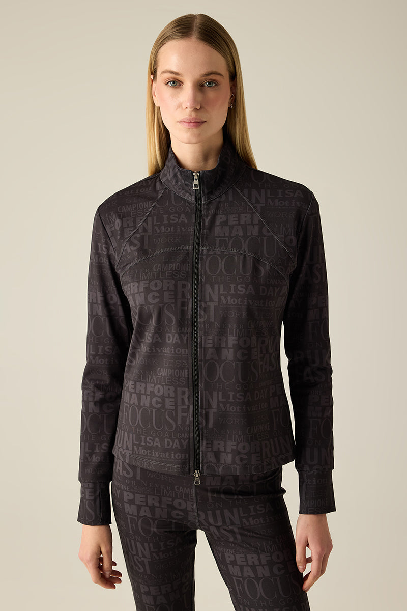 Damen Trainingsjacke mit Schriftmuster – Black
