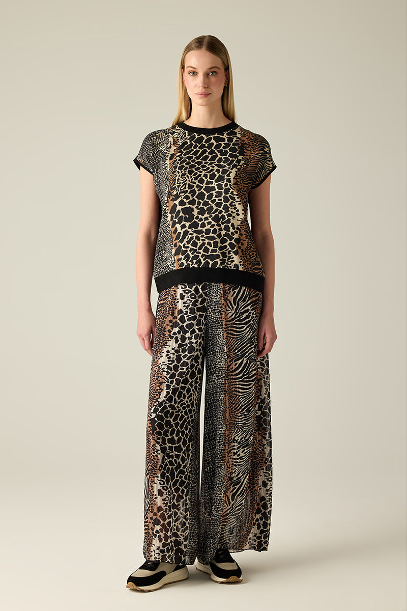 Kadın Hayvan Baskılı Tişört – Bej/Siyah