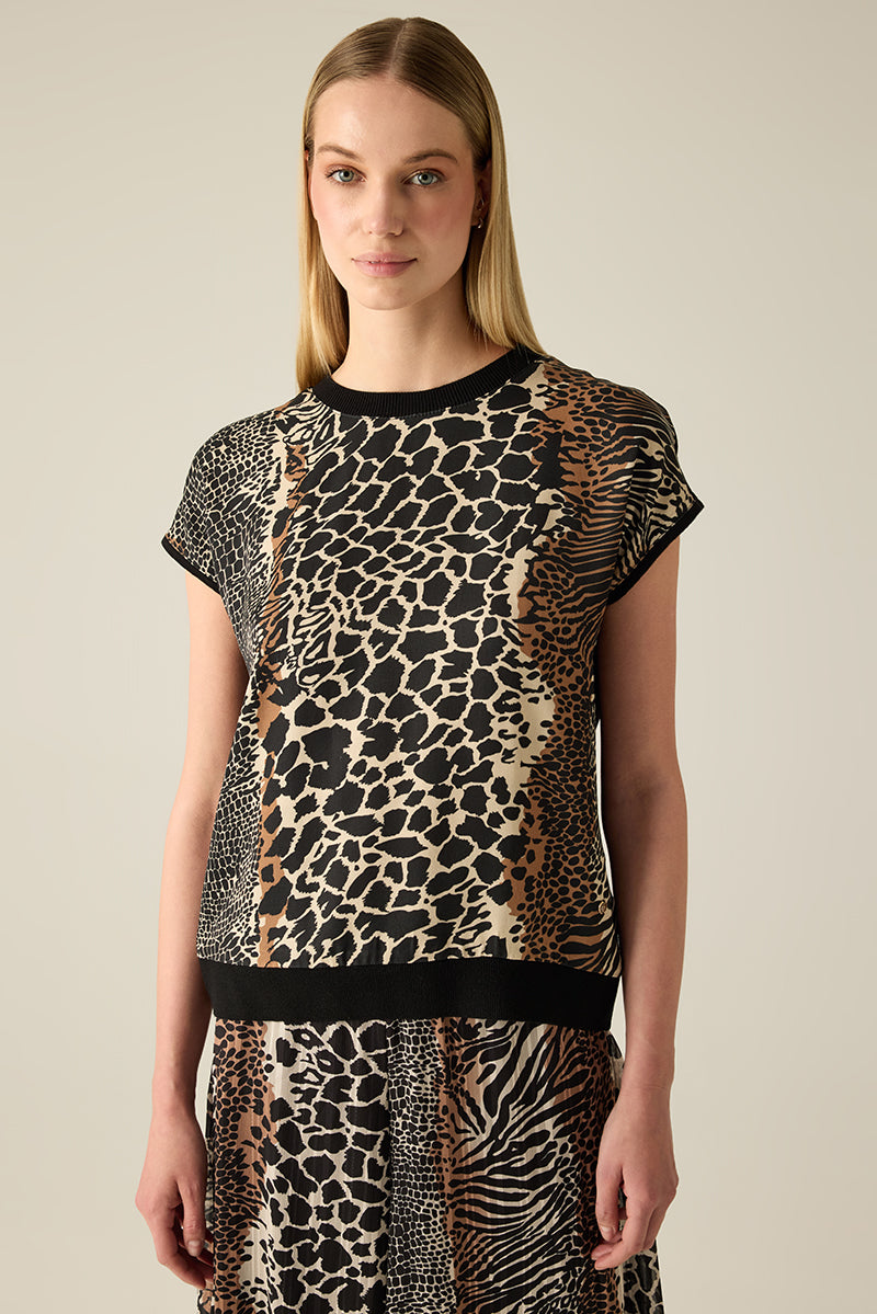 Damen T-Shirt mit Animal-Print – Beige/Black