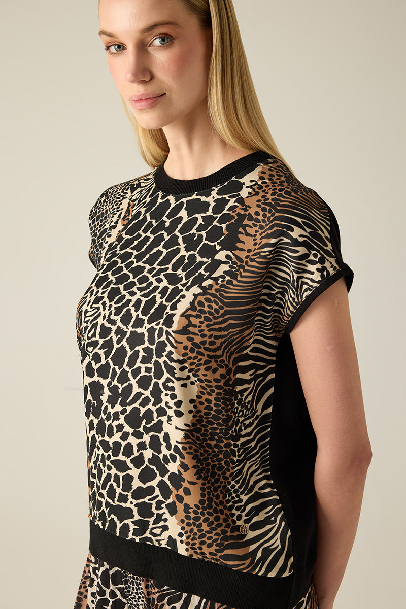 Kadın Hayvan Baskılı Tişört – Bej/Siyah