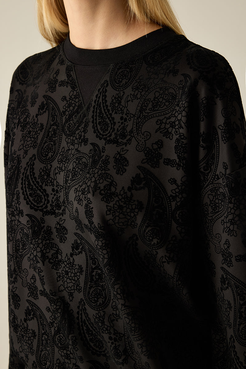 Exklusives Sweatshirt in Black Combi – Rundhals, Langarm, schwarz auf schwarz Samtdruck. Edel, elegant, vielseitig tragbar.
