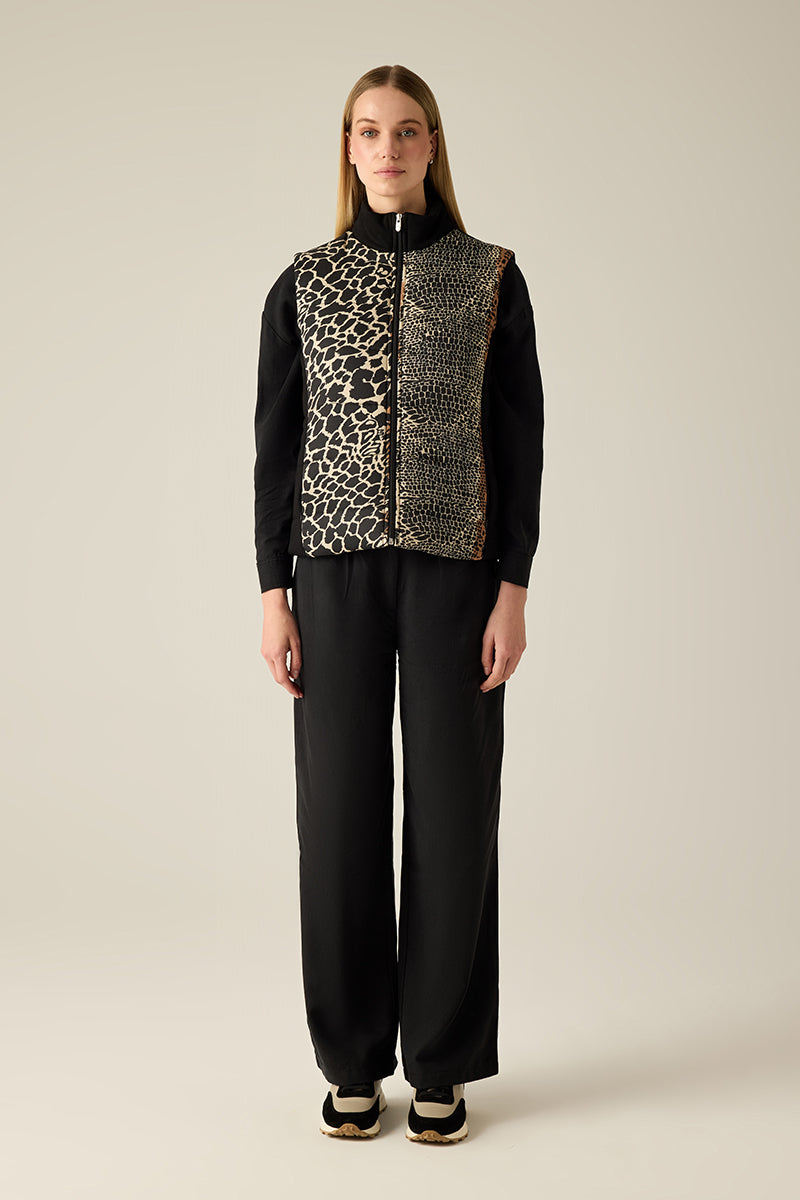 Damen Weste mit Animal-Print – Beige/Black