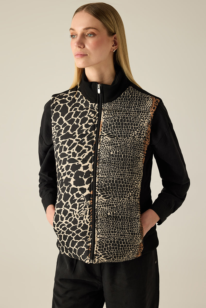 Damen Weste mit Animal-Print – Beige/Black