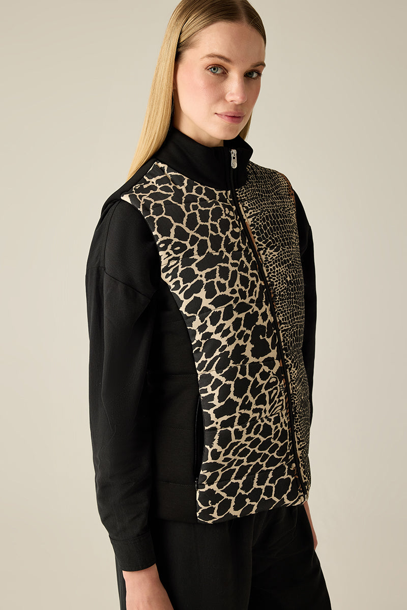 Kadın hayvan desenli yelek – bej/siyah