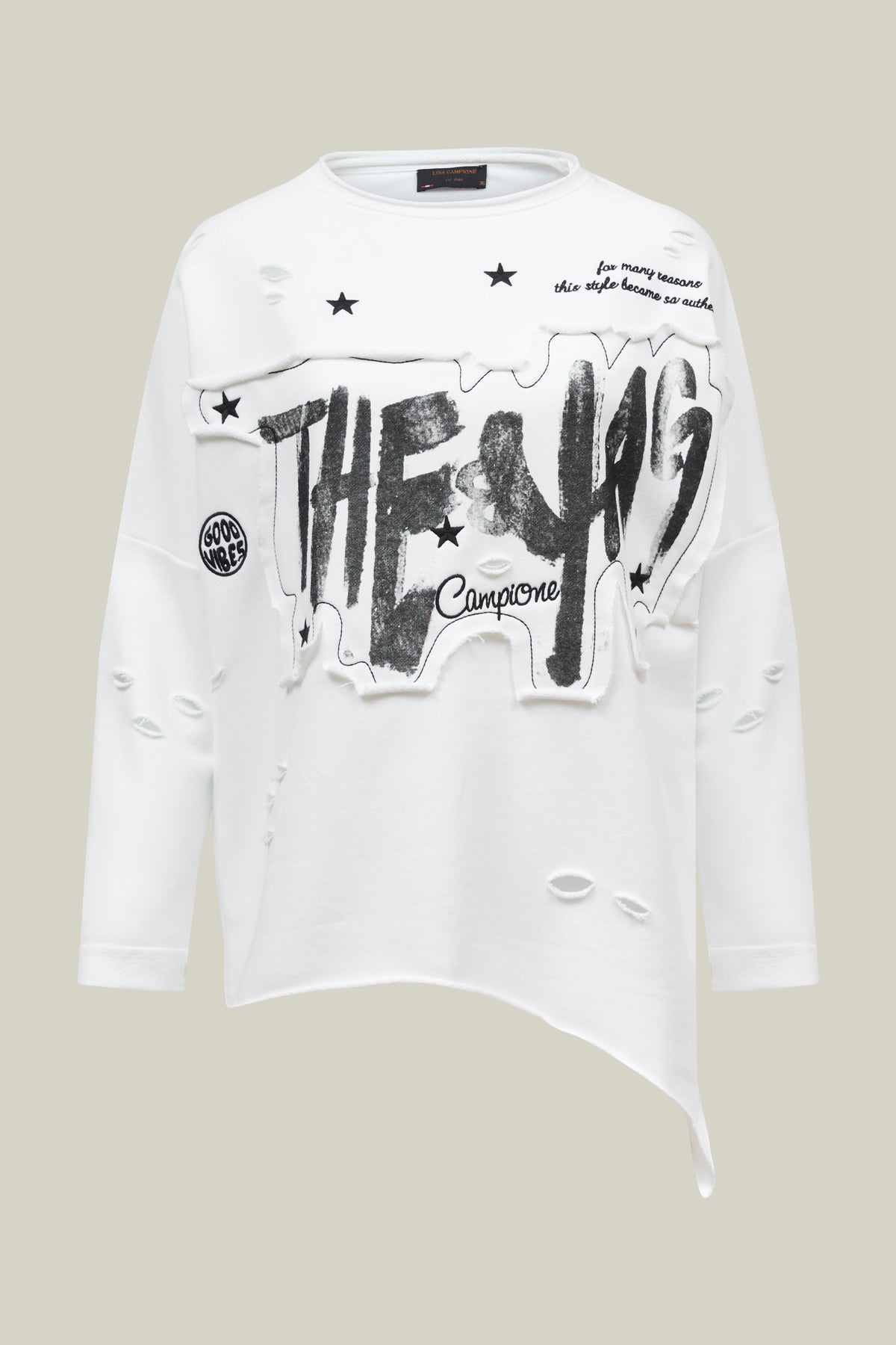 Damen T-Shirt mit Print und Cut-Out-Details – White