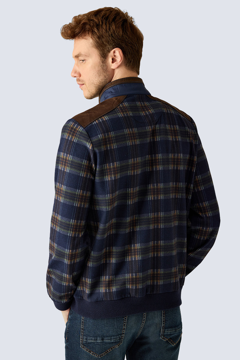 Herren Pullover Kariert – Halbzip mit Velours-Details
