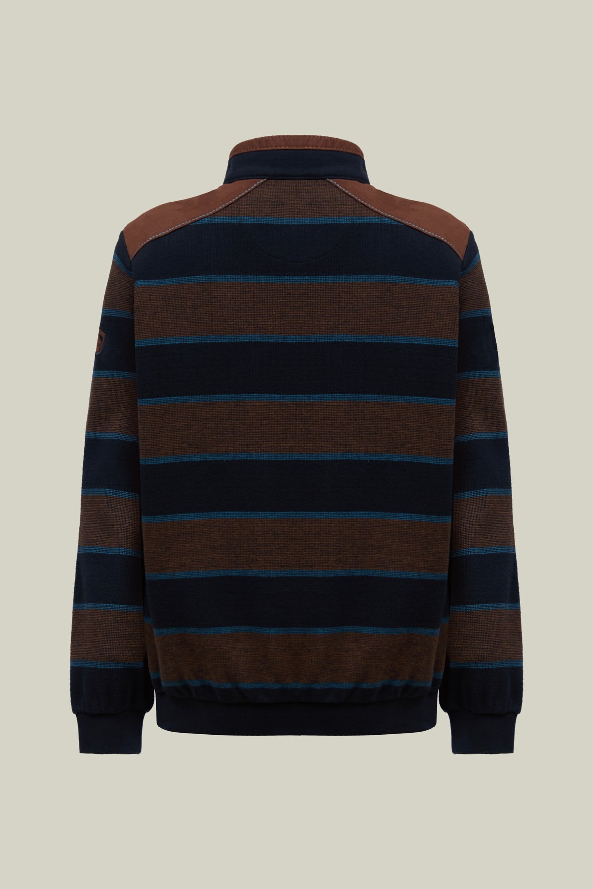 Herren Pullover Gestreift – Halbzip mit Velours-Details
