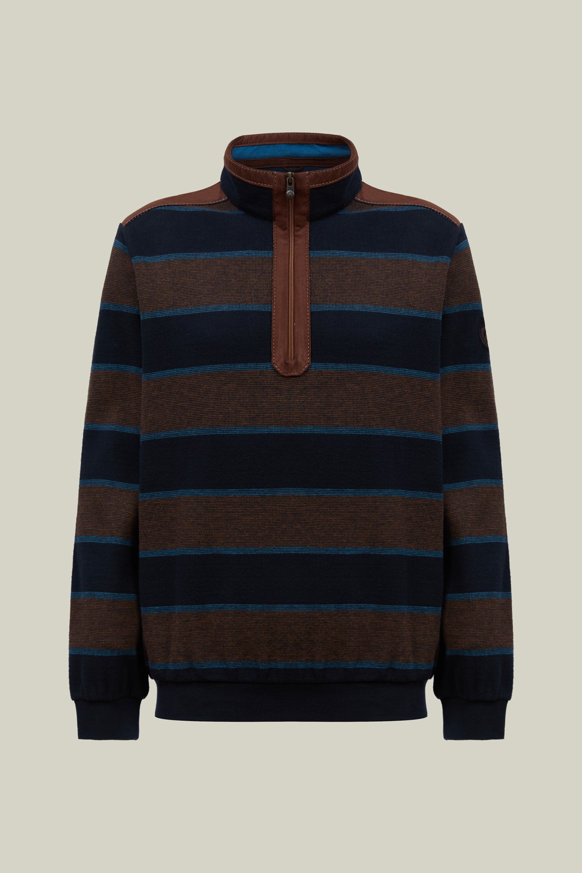 Herren Pullover Gestreift – Halbzip mit Velours-Details