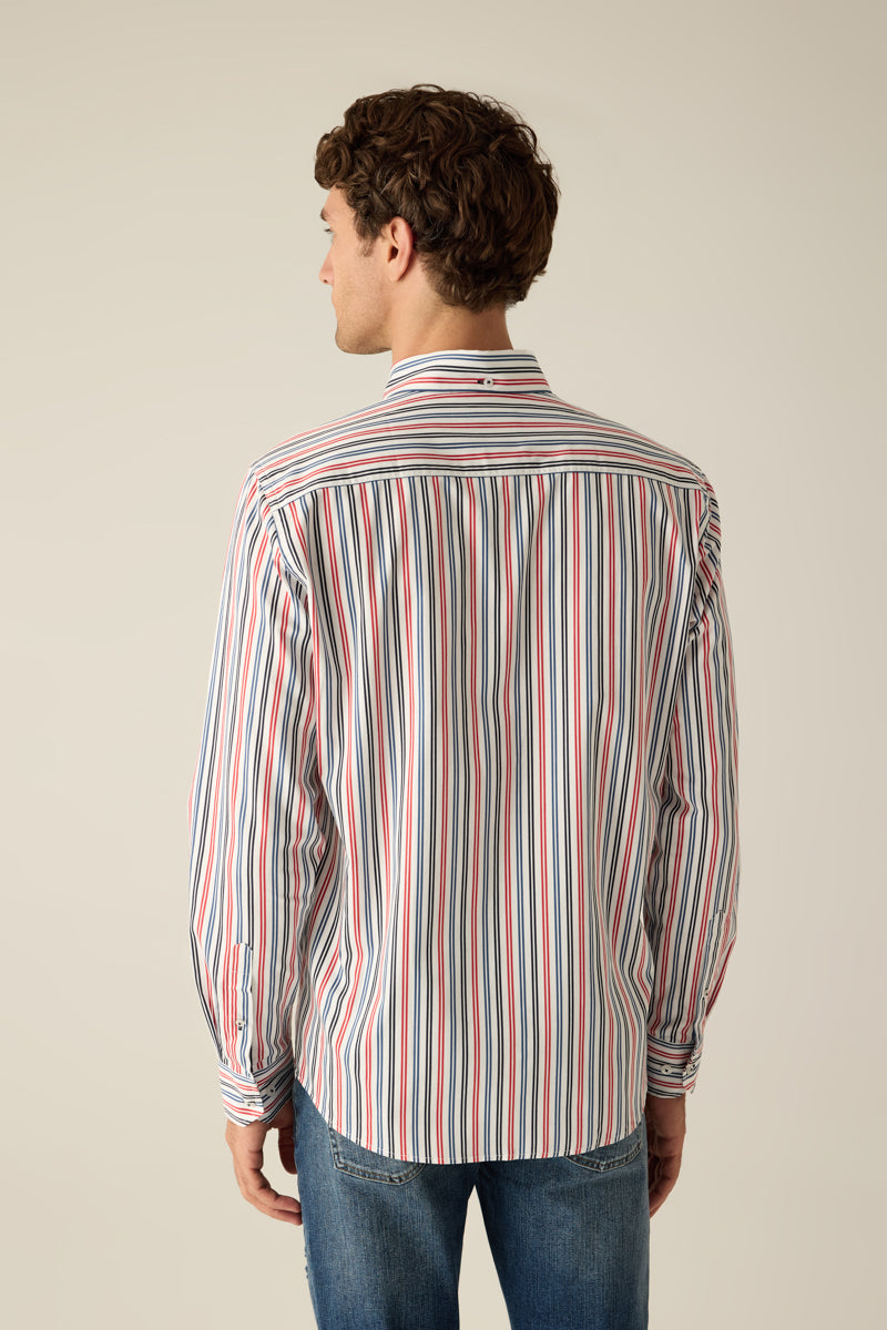 Herren Freizeithemd Modern Fit – White mit Red-Blue-Streifen