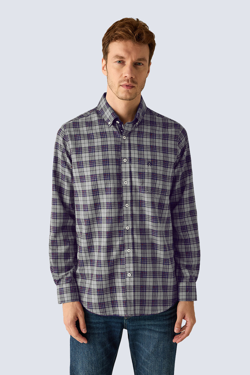 Herren Kariertes Hemd Grey – Modern Fit – navy check 3 #Farbe_85423 navy check 3