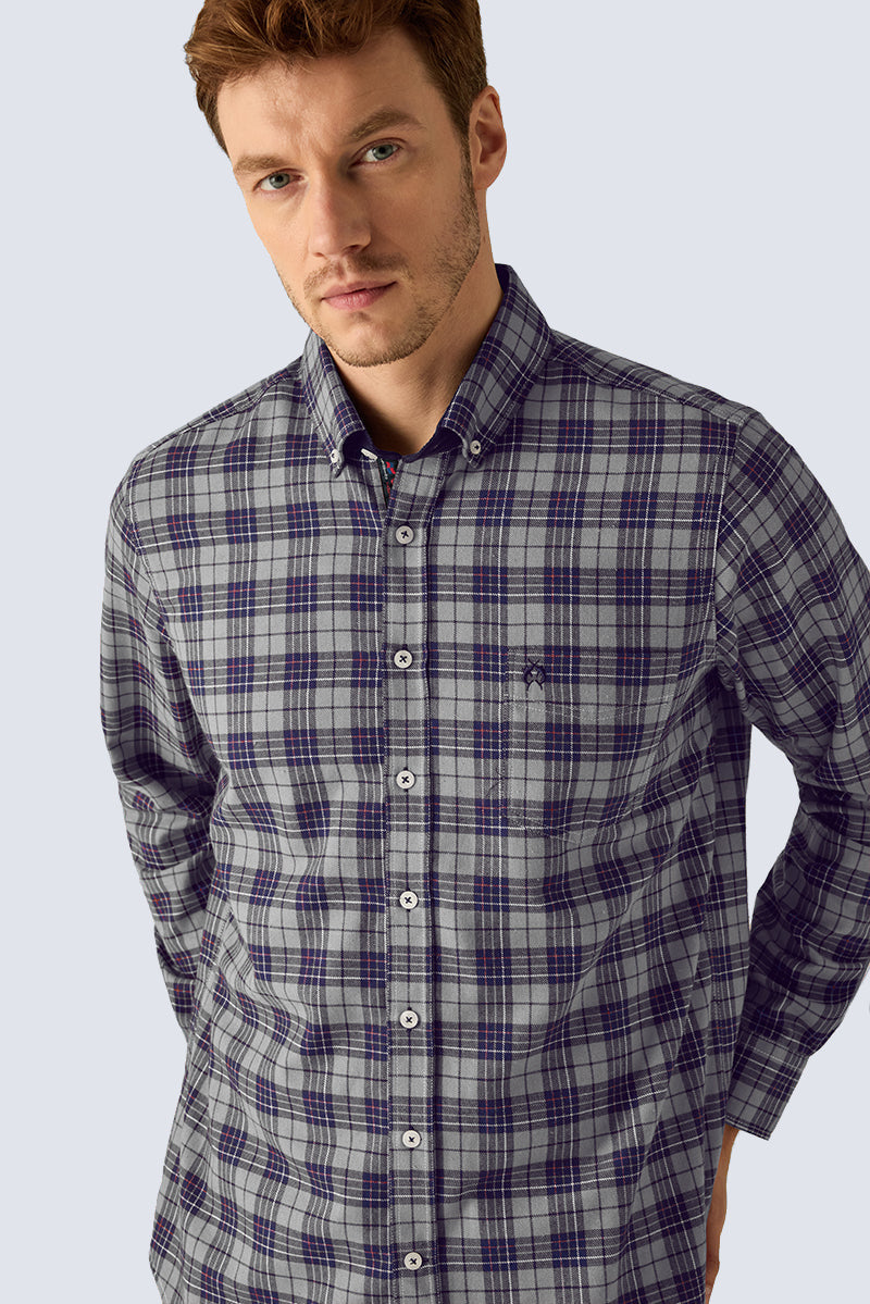 Men's Checked Shirt Grey – Regular Fit