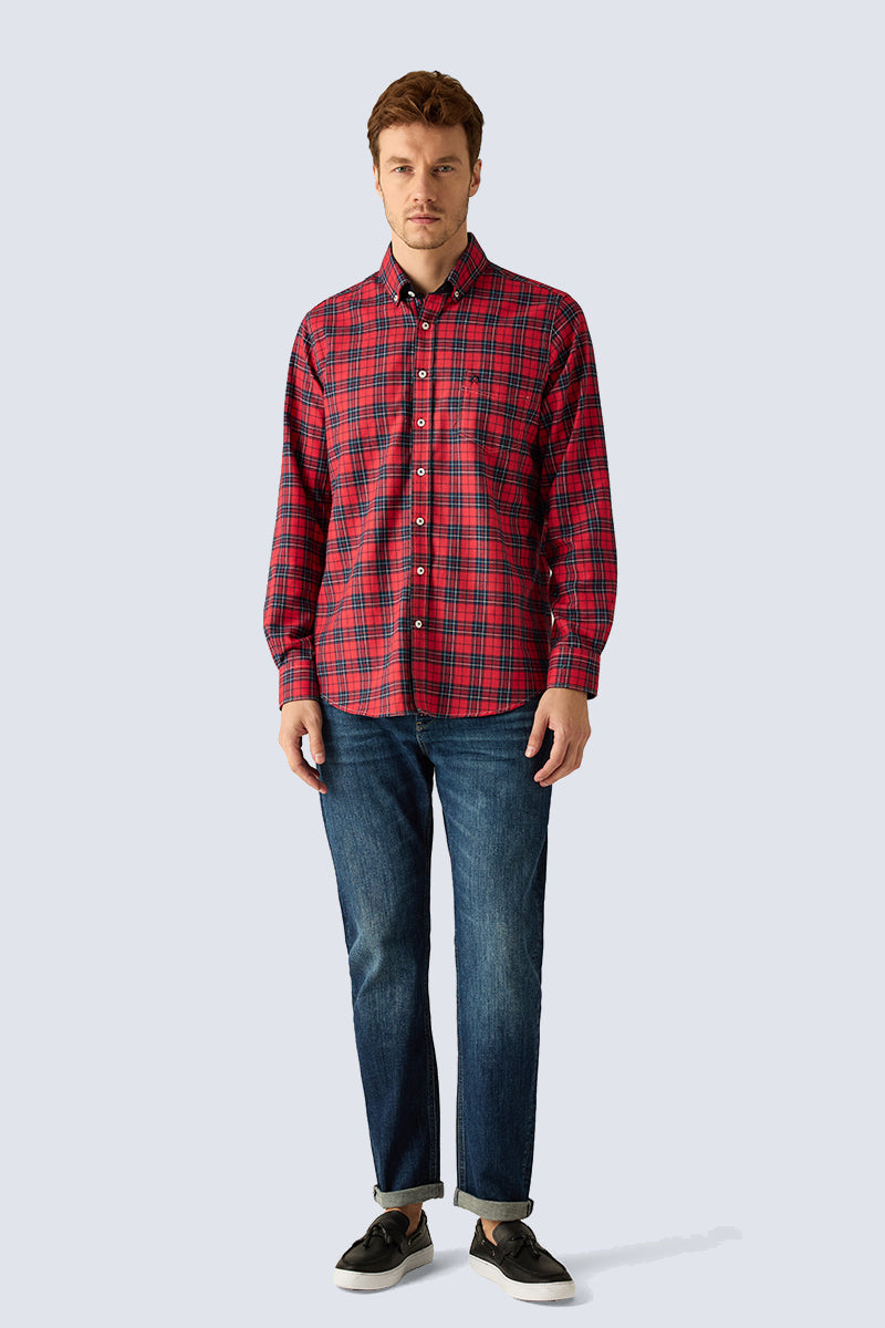 Herren Kariertes Hemd Grey – Modern Fit – red check 1 #Farbe_60121 red check 1