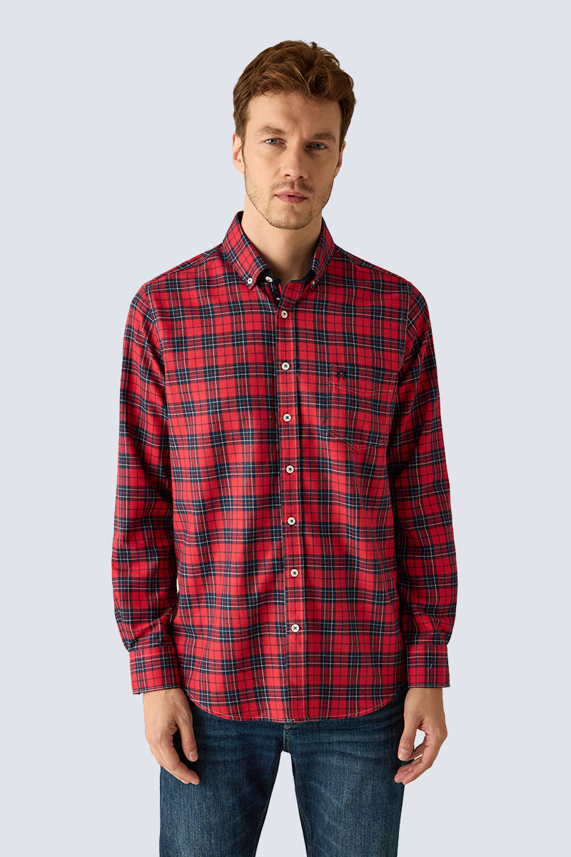 Herren Kariertes Hemd Grey – Modern Fit – red check 1 #Farbe_60121 red check 1