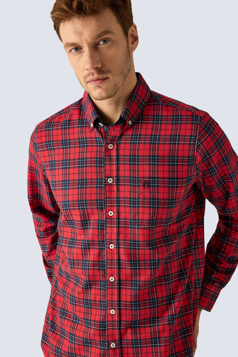 Herren Kariertes Hemd Grey – Modern Fit – red check 1 #Farbe_60121 red check 1
