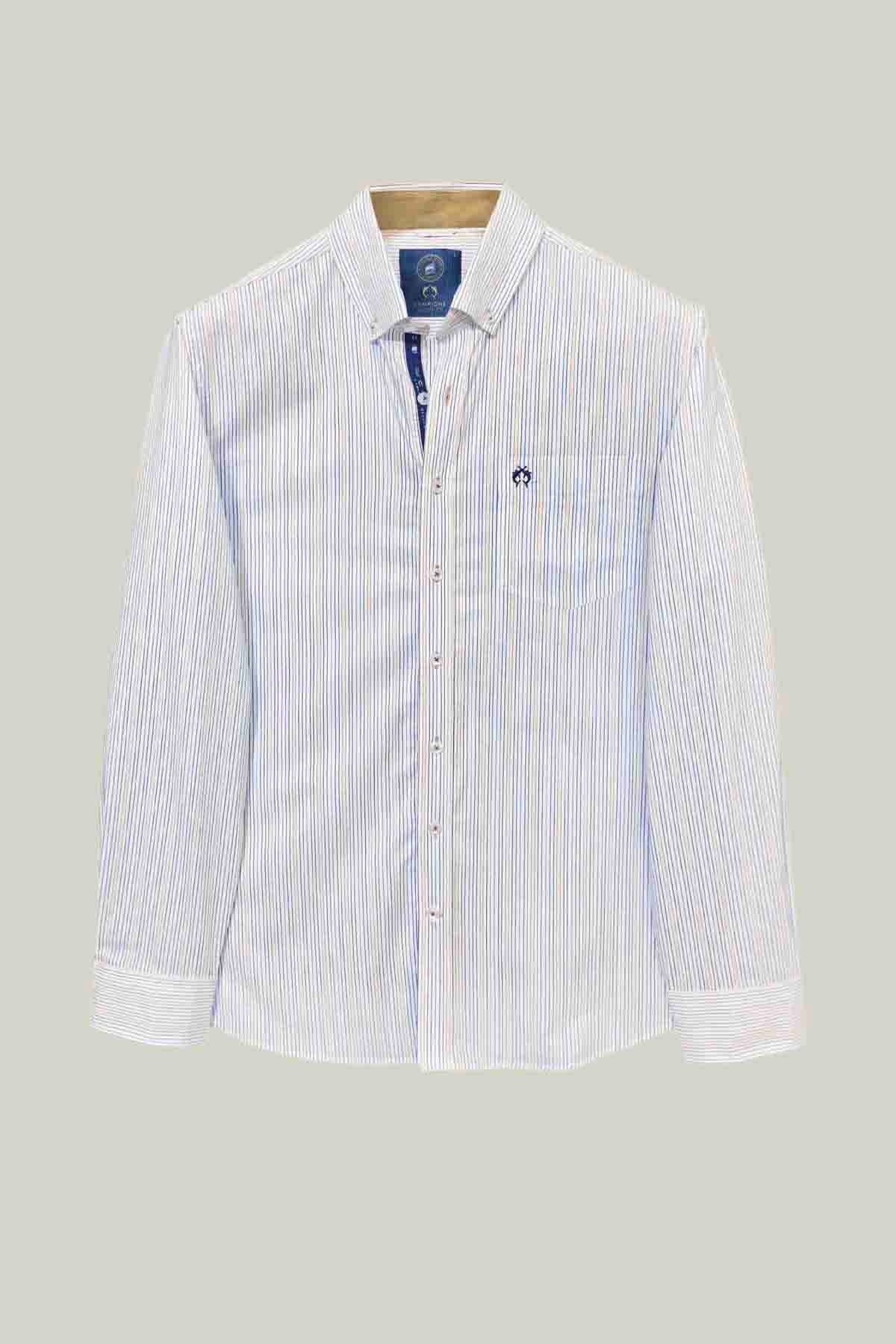 Herren Hemd Striped Lightblue-White