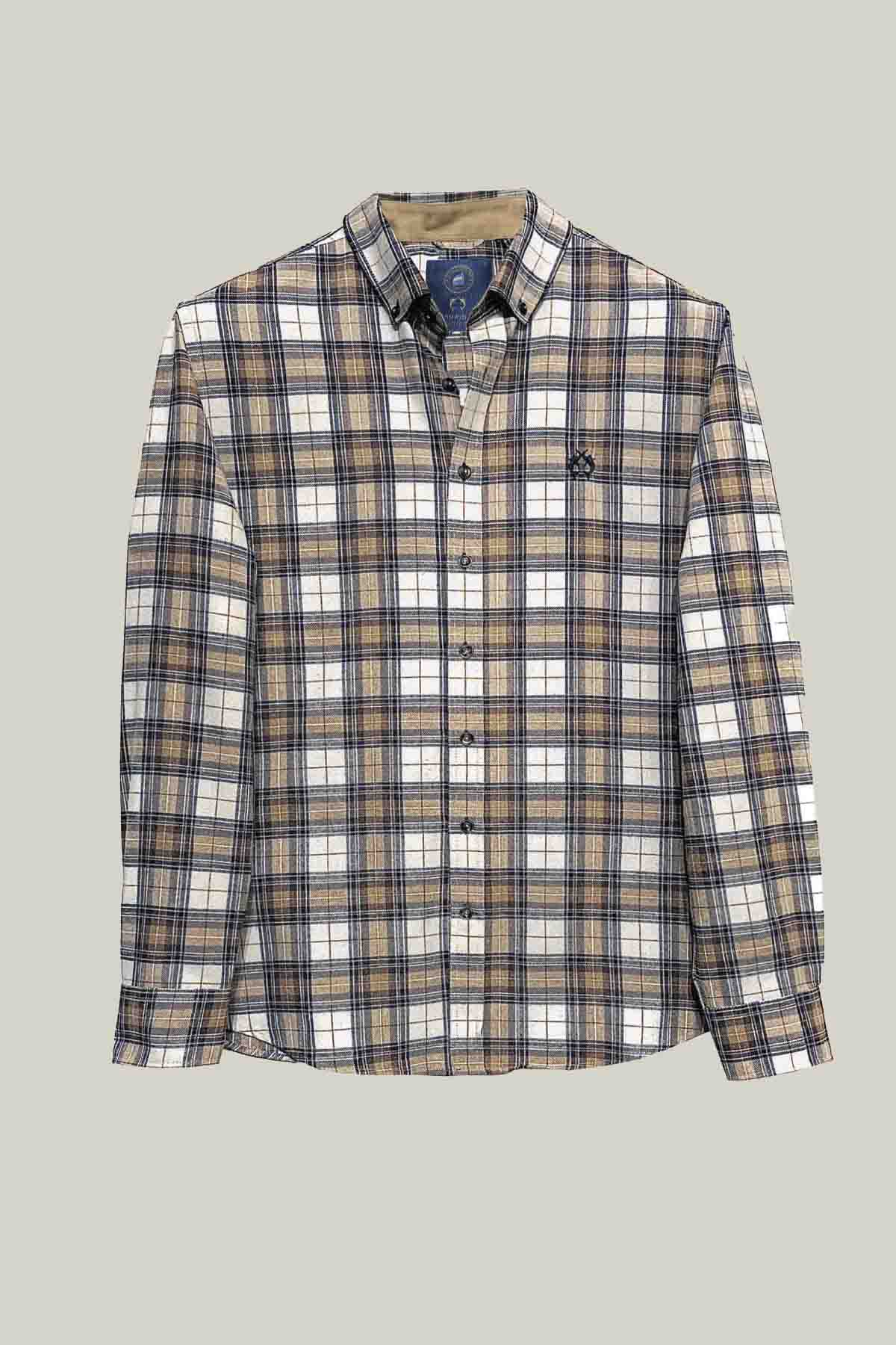 Men's Plaid Shirt Brown Beige Black