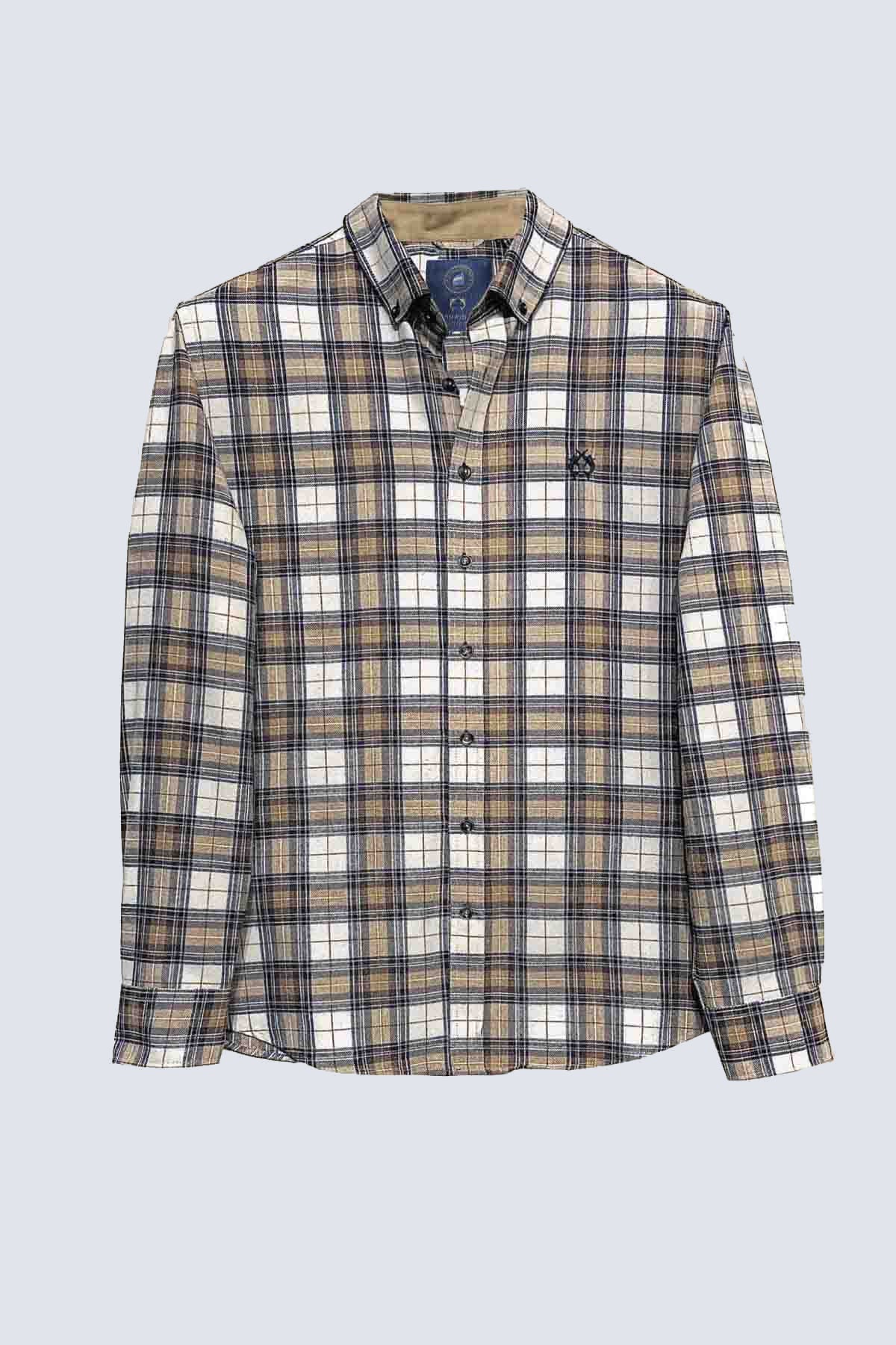 Men's Plaid Shirt Brown Beige Black