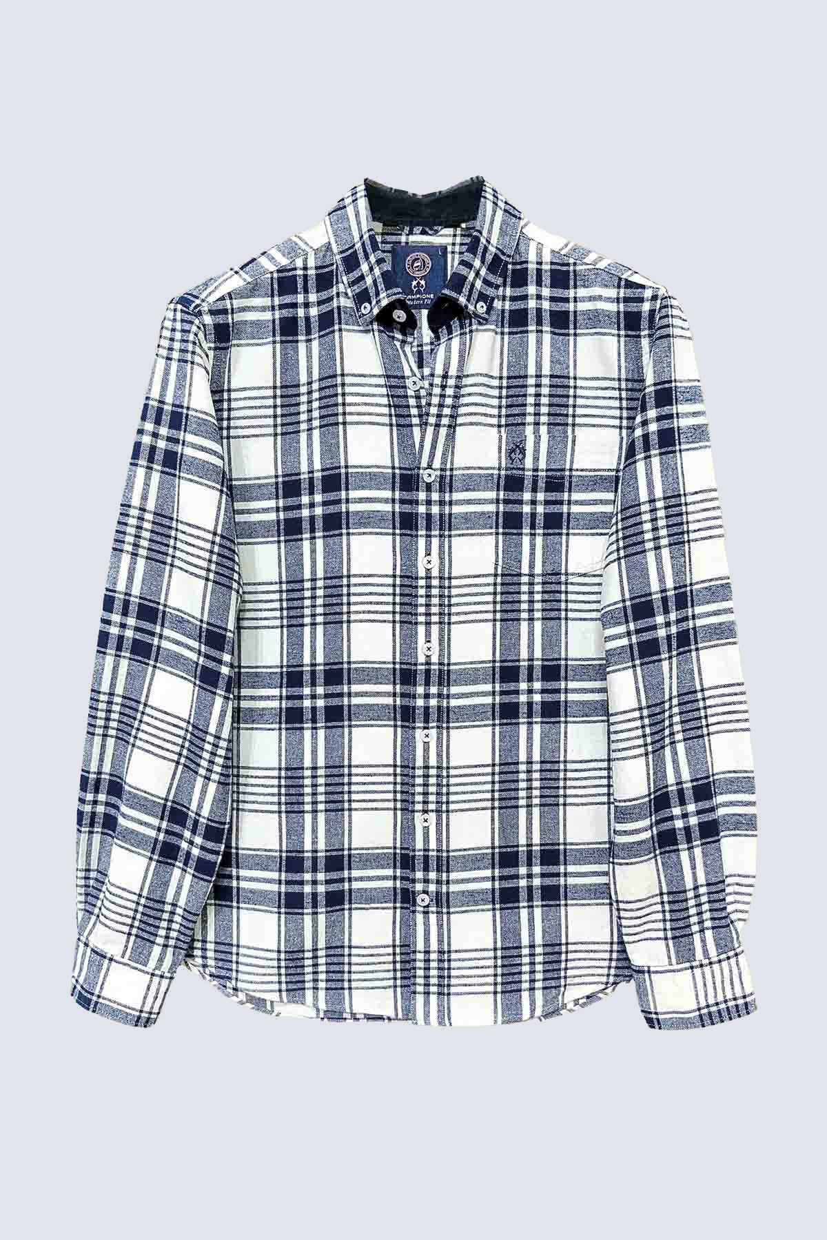Men's Casual Shirt Modern Fit – White Blue Checked Cotton