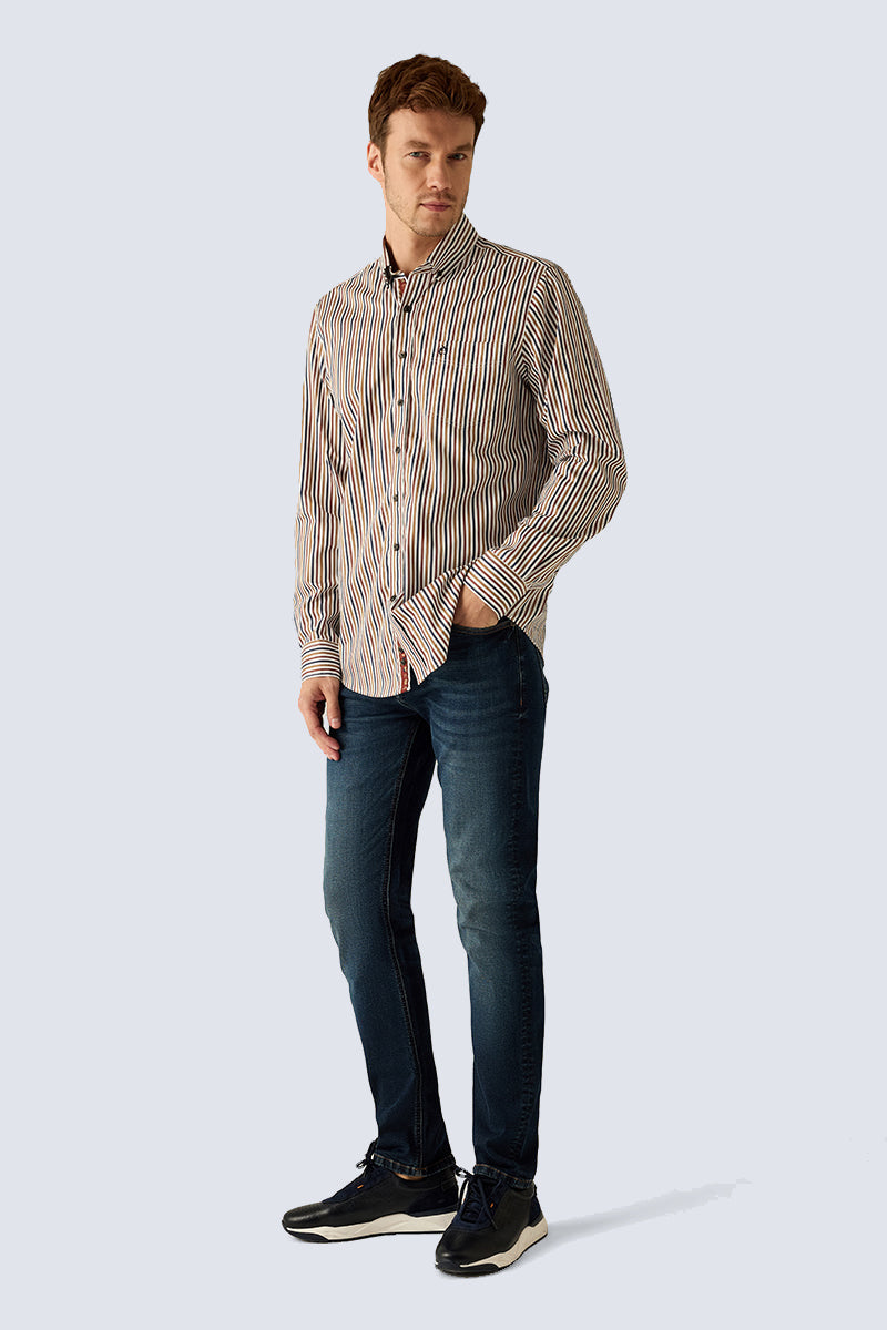 Herren Freizeithemd Regular Fit – Gestreift Mehrfarbig Baumwolle