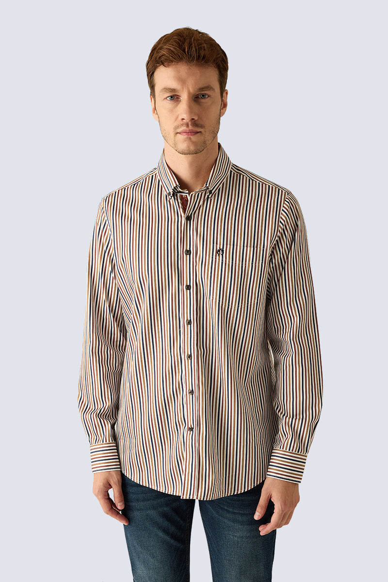 Men's Casual Shirt Regular Fit – Striped Multicolored Cotton