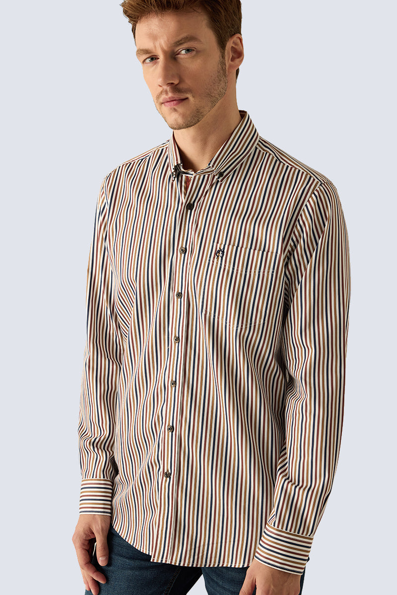 Men's Casual Shirt Regular Fit – Striped Multicolored Cotton