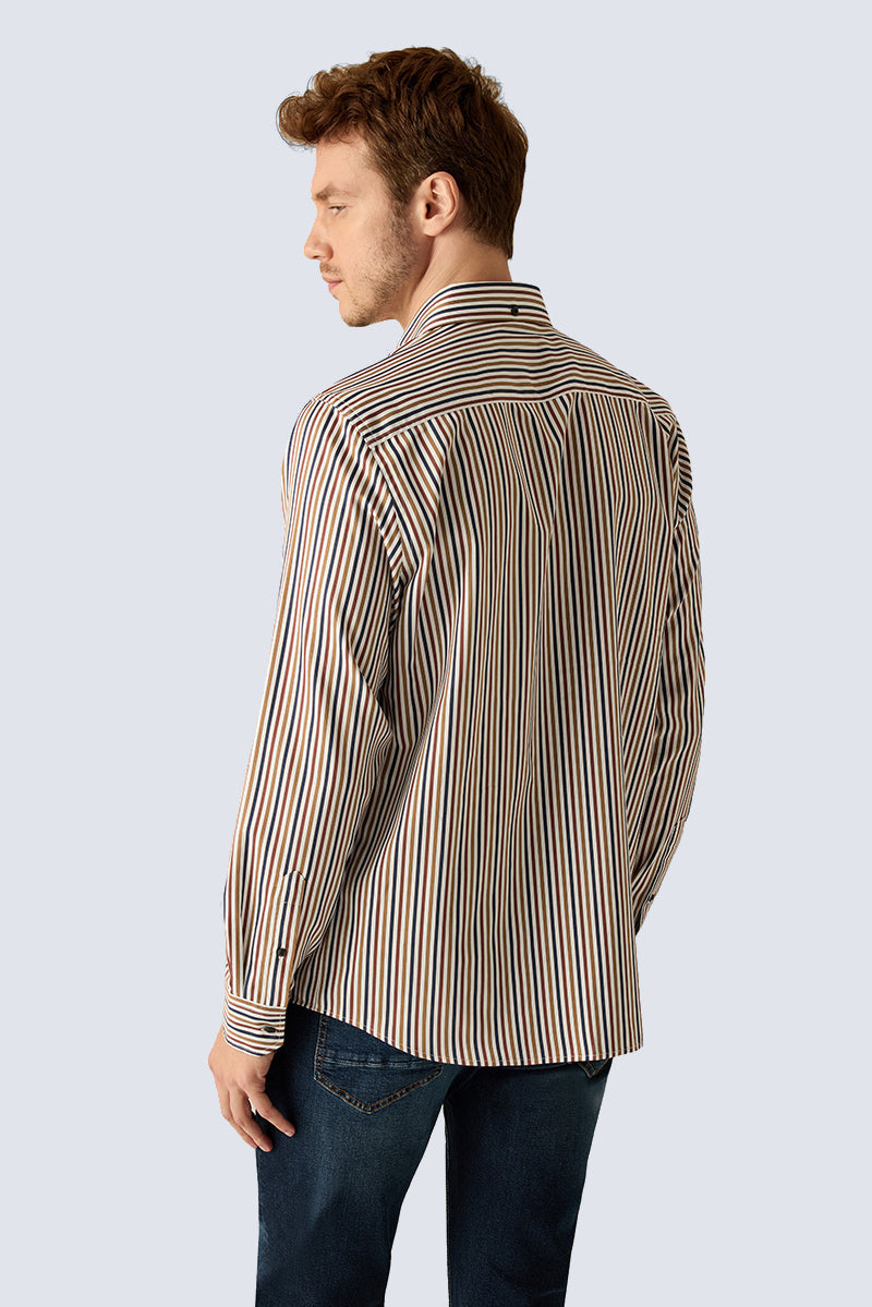 Herren Freizeithemd Regular Fit – Gestreift Mehrfarbig Baumwolle