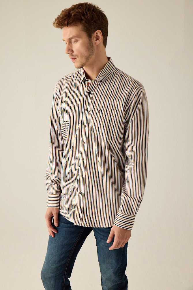 Herren Freizeithemd Modern Fit – Gestreift Mehrfarbig Baumwolle