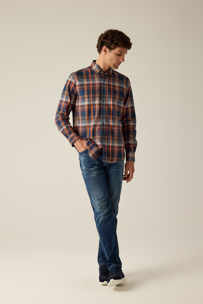 Herren Hemd Modern Fit – Kariert Braun Orange Baumwolle