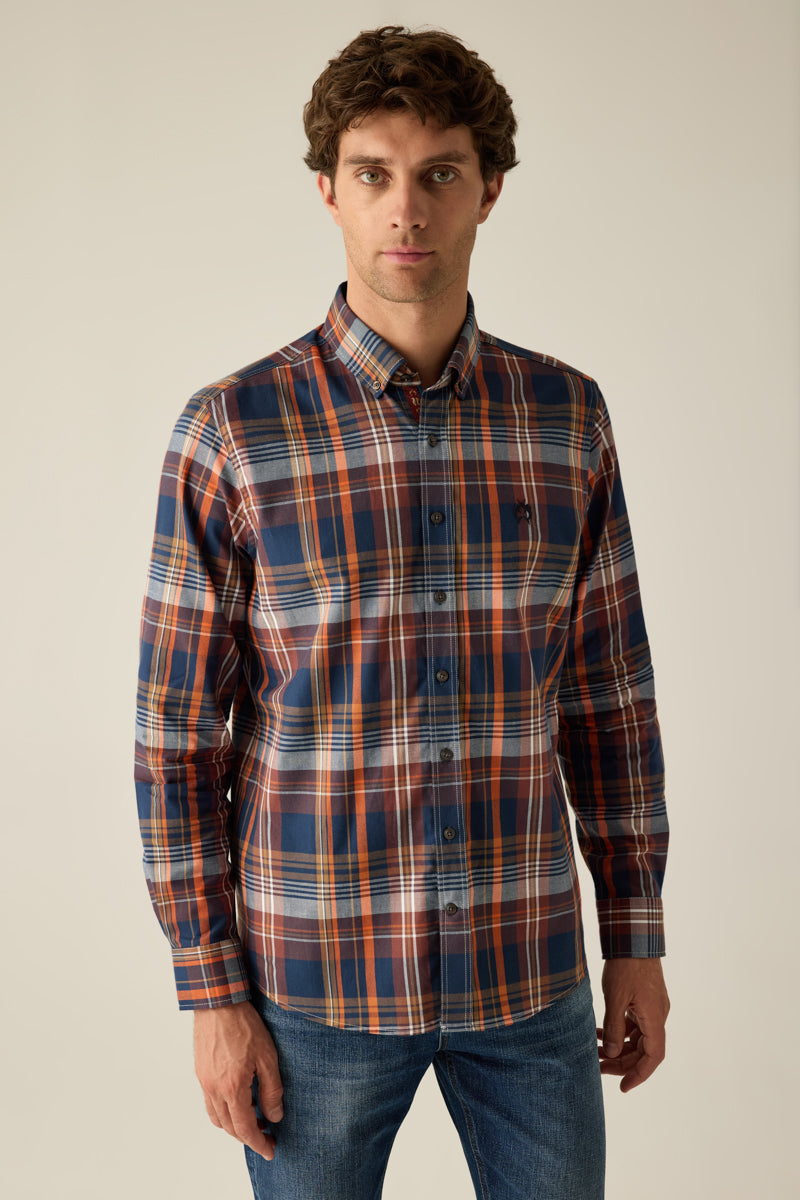 Herren Hemd Modern Fit – Kariert Braun Orange Baumwolle