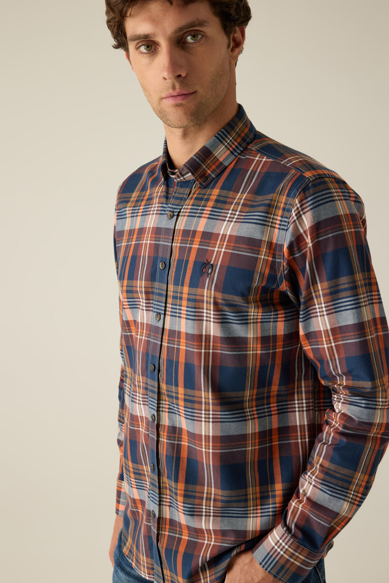 Herren Hemd Modern Fit – Kariert Braun Orange Baumwolle