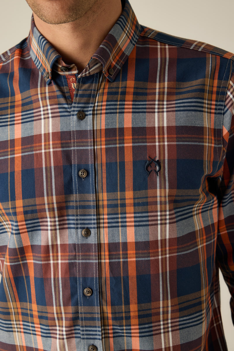Herren Hemd Modern Fit – Kariert Braun Orange Baumwolle