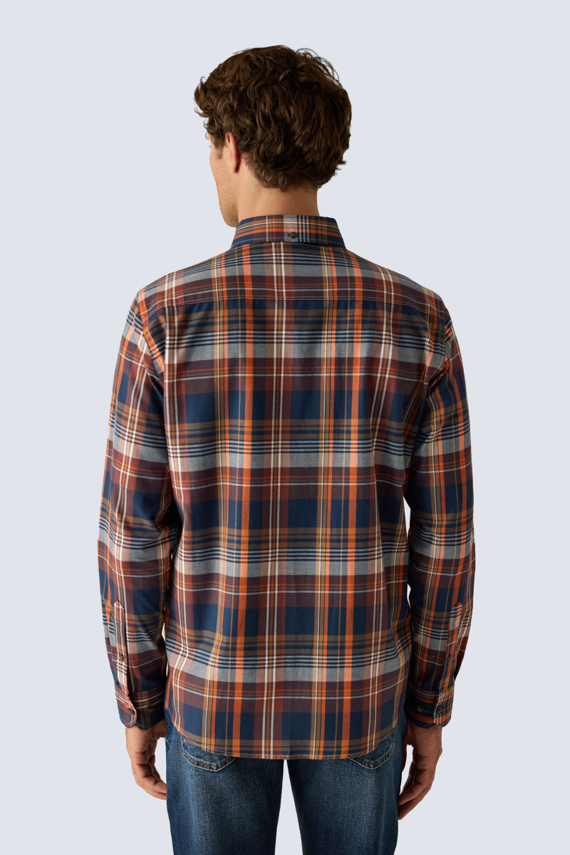 Men's Modern Fit Shirt – Checked Brown Orange Cotton
