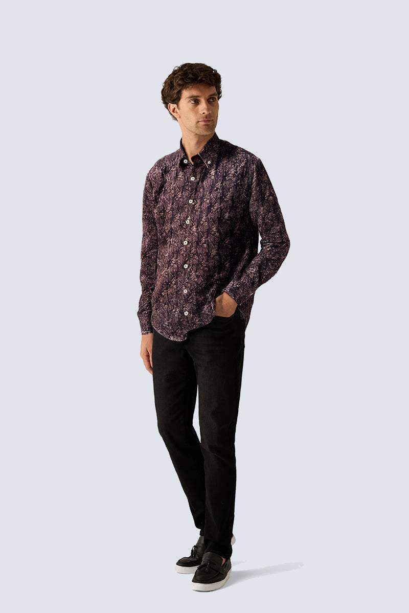 Men's modern fit shirt in Bordeaux print