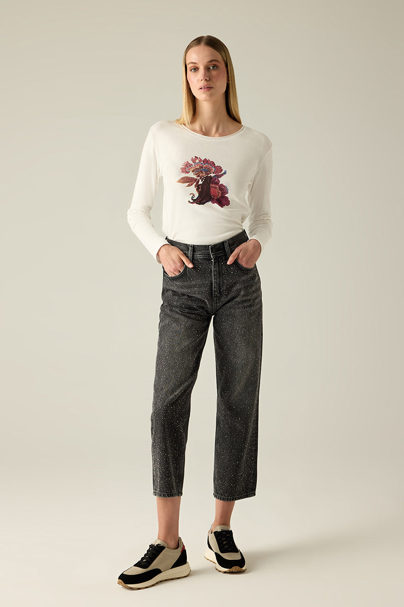 Women's jeans with rhinestone details – Black