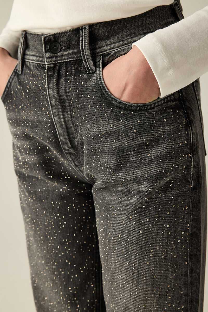 Women's jeans with rhinestone details – Black