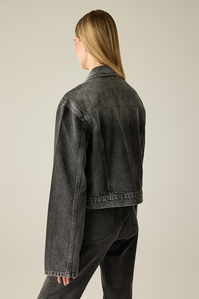 Damen Jeansjacke mit Strassdetails – Black