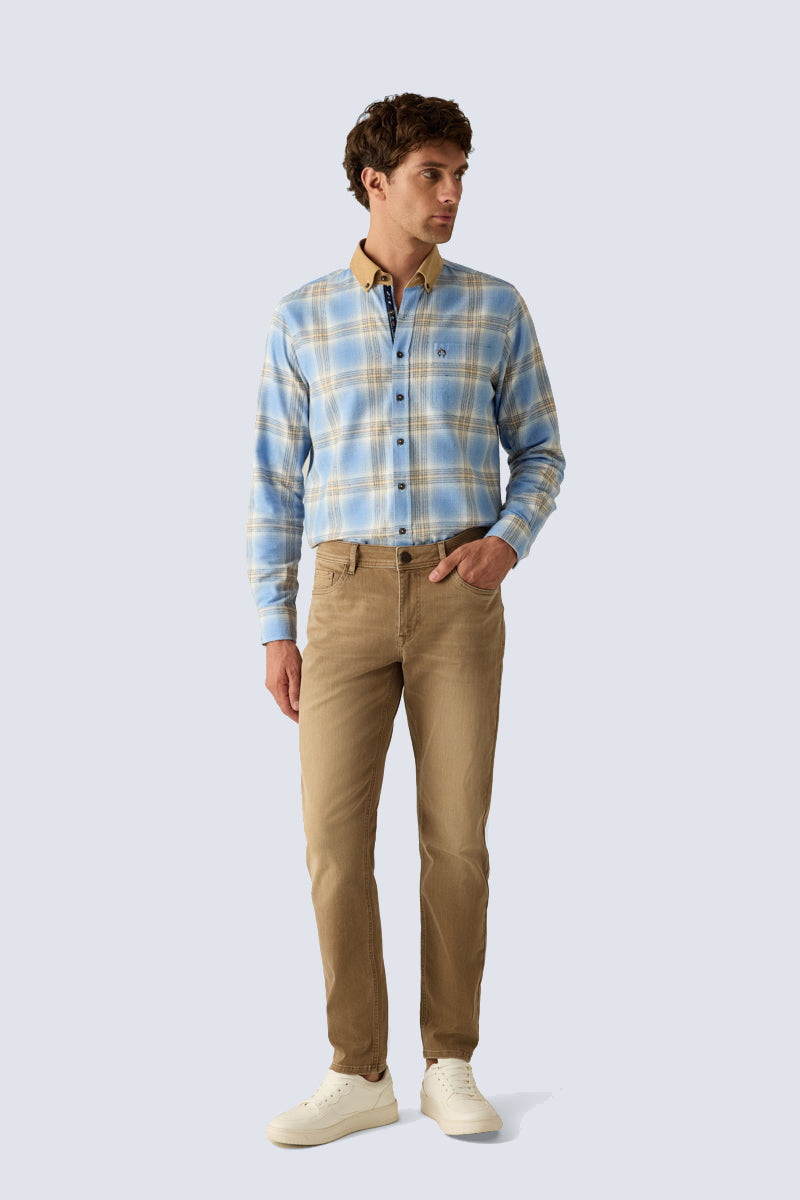 Men's Modern Fit Trousers – Beige Cotton Stretch