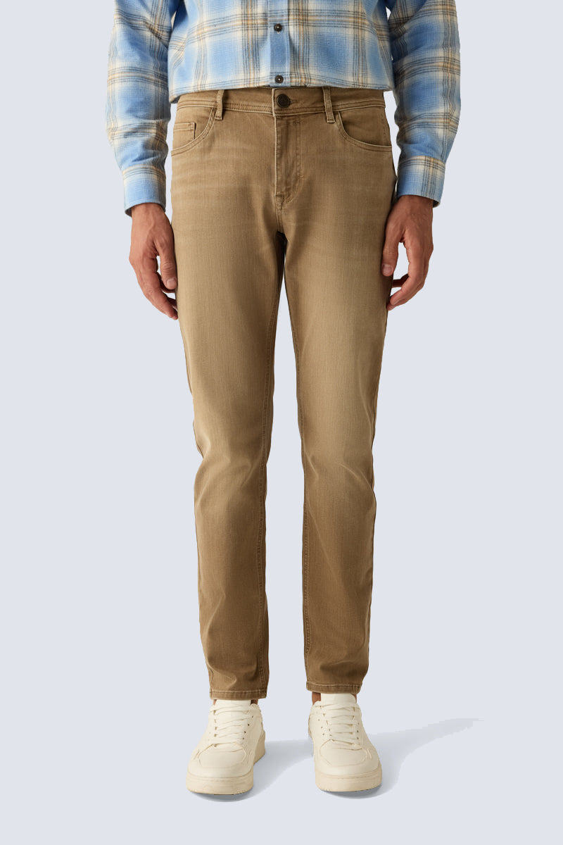 Men's Modern Fit Trousers – Beige Cotton Stretch