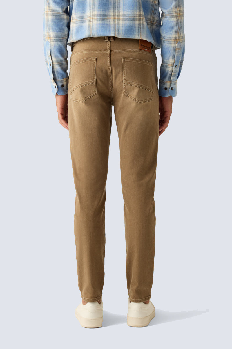 Men's Modern Fit Trousers – Beige Cotton Stretch