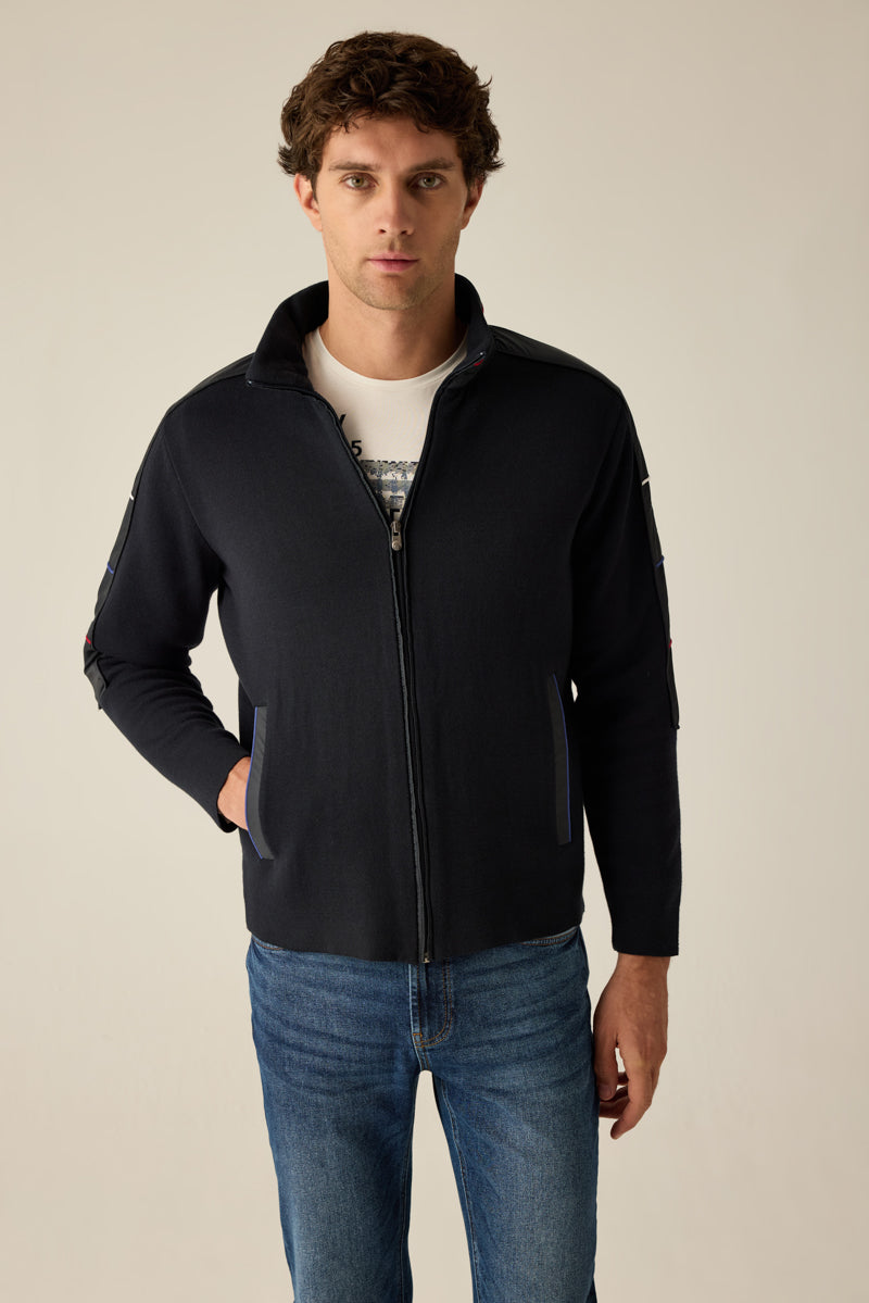 Herren Sweatjacke in Navy mit Kontrastdetails