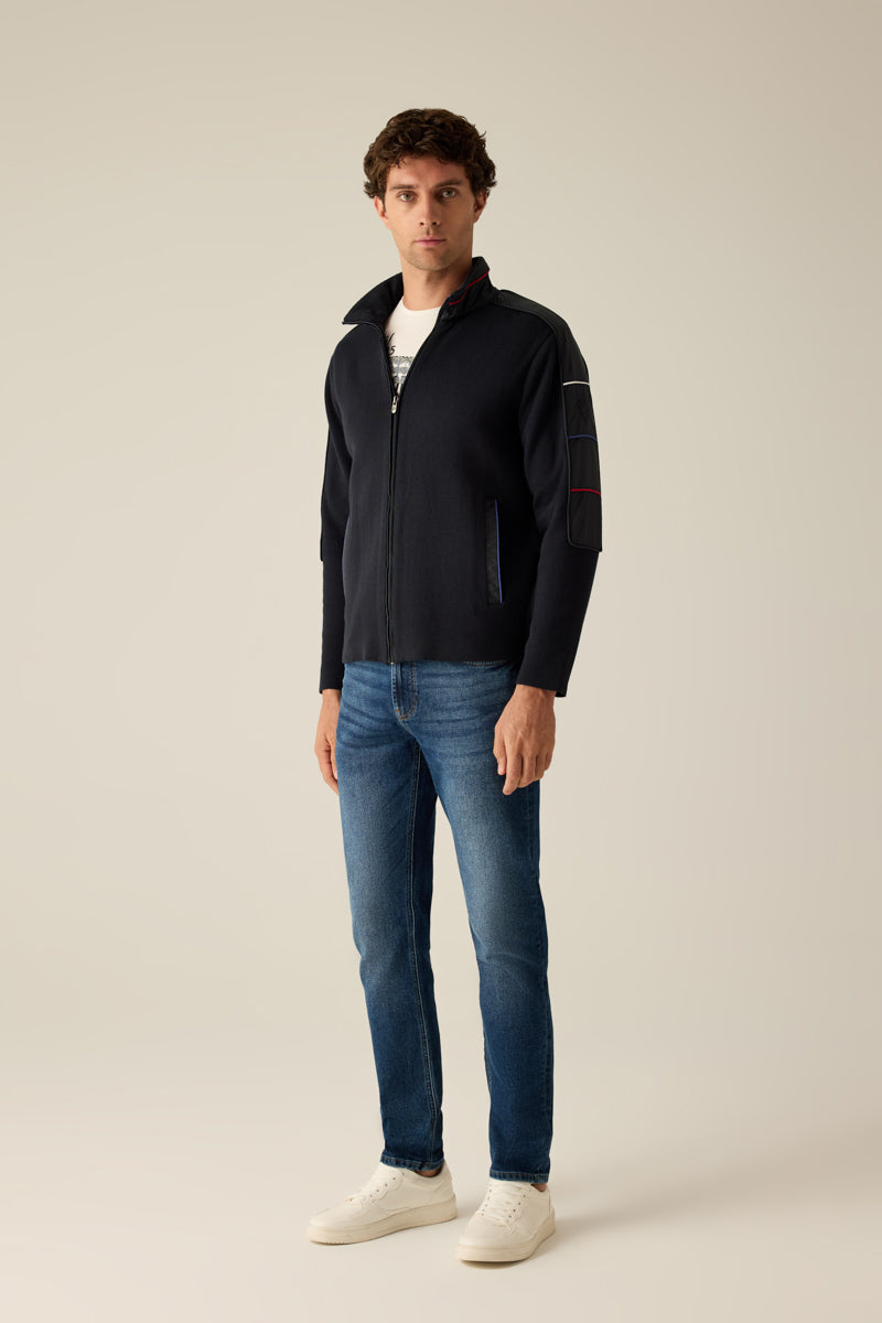 Herren Sweatjacke in Navy mit Kontrastdetails