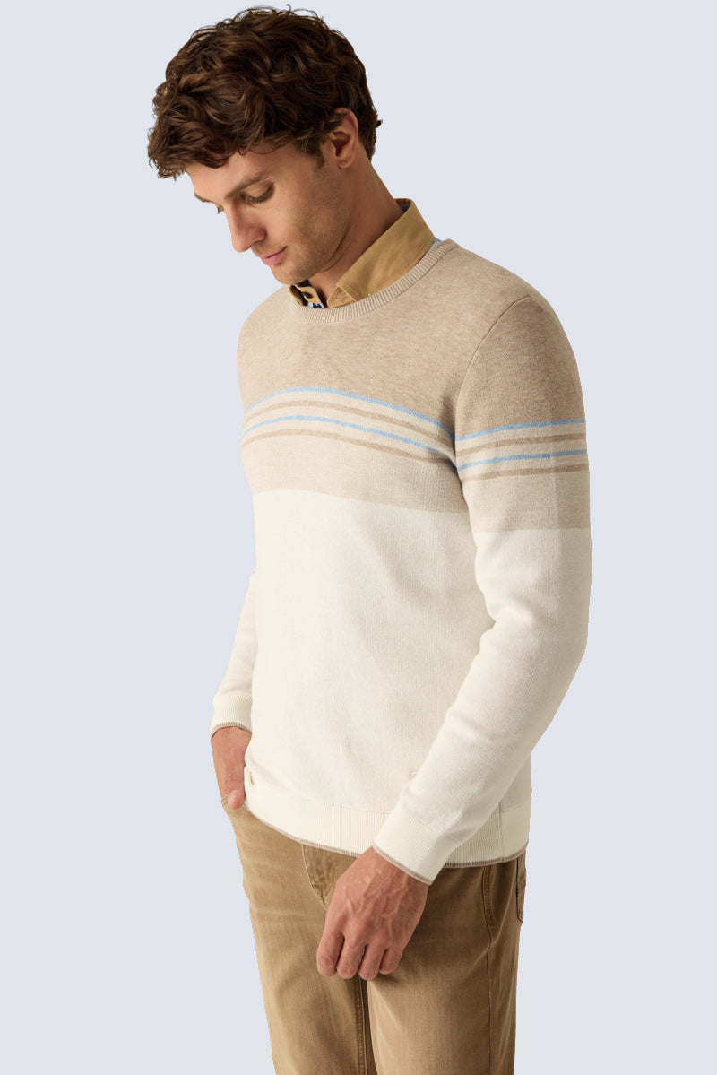 Men's Modern Fit Sweater – Beige and Cream Striped