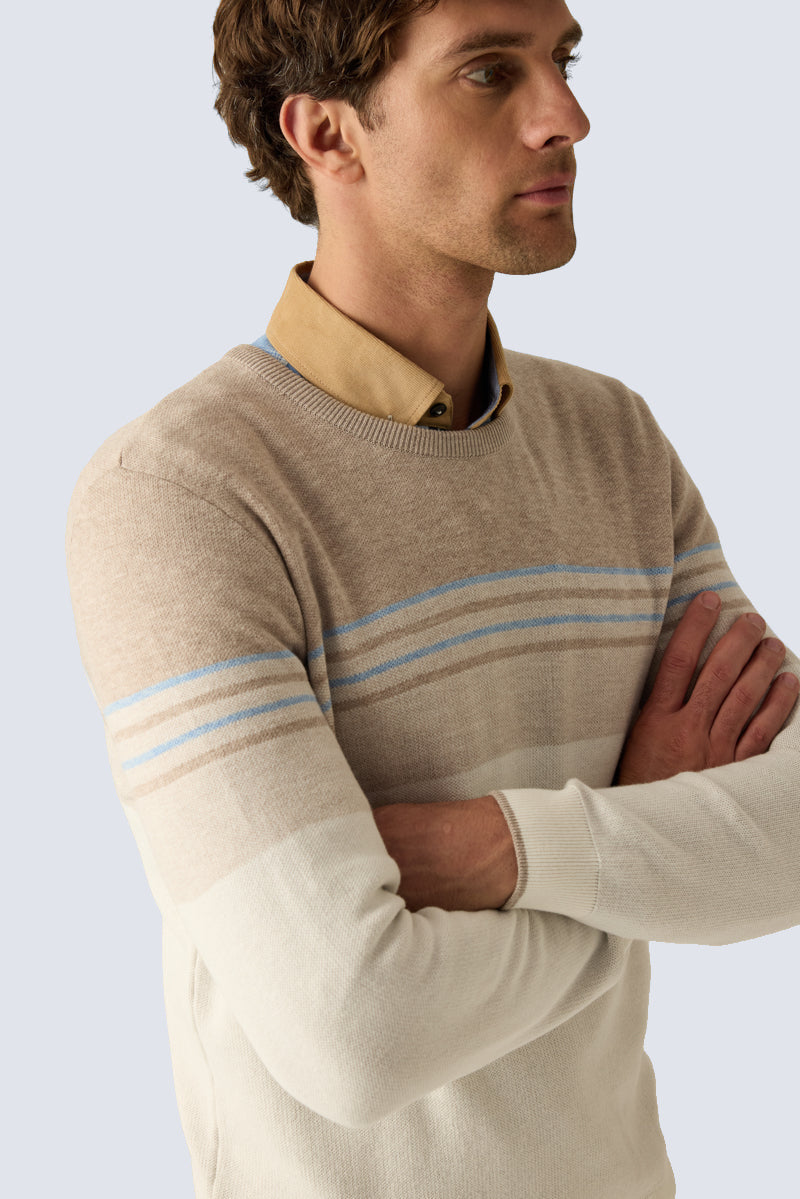 Men's Modern Fit Sweater – Beige and Cream Striped