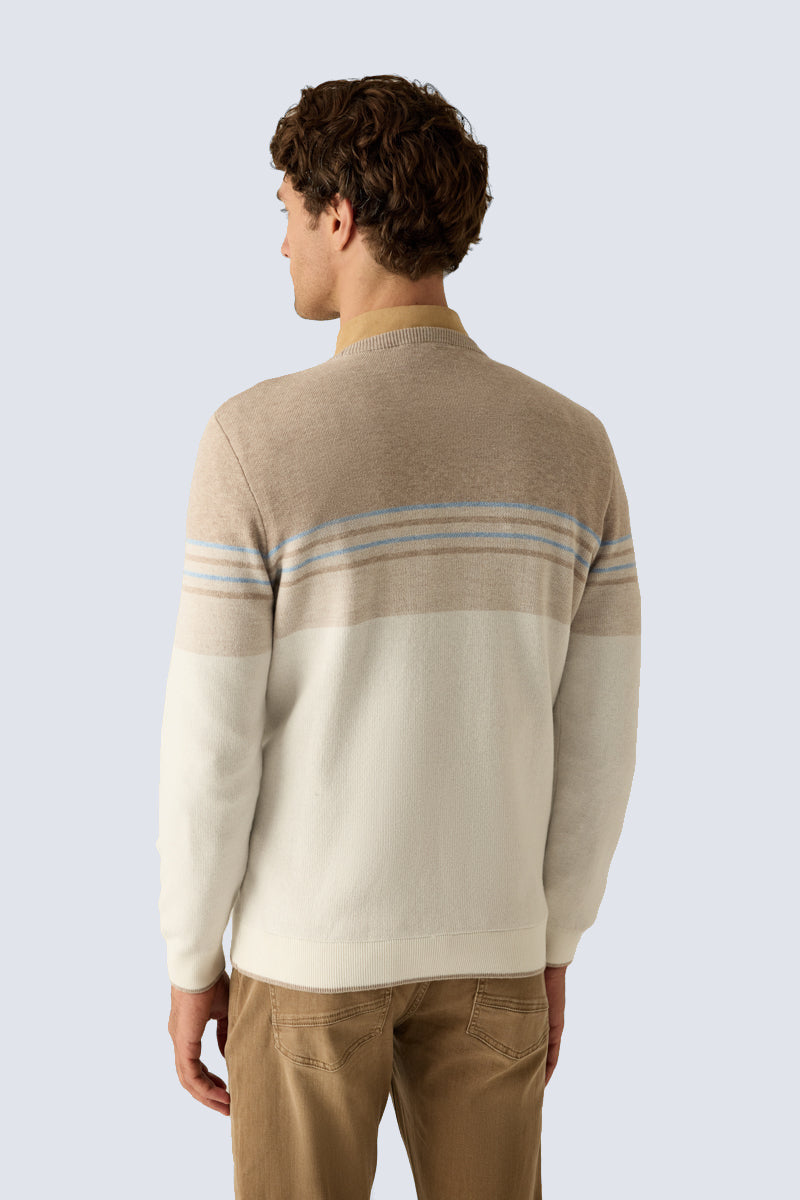 Men's Modern Fit Sweater – Beige and Cream Striped