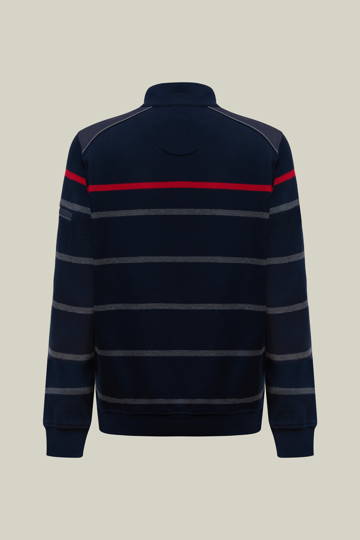 Herren Pullover Modern Fit – Navy mit Streifen und Halbzip