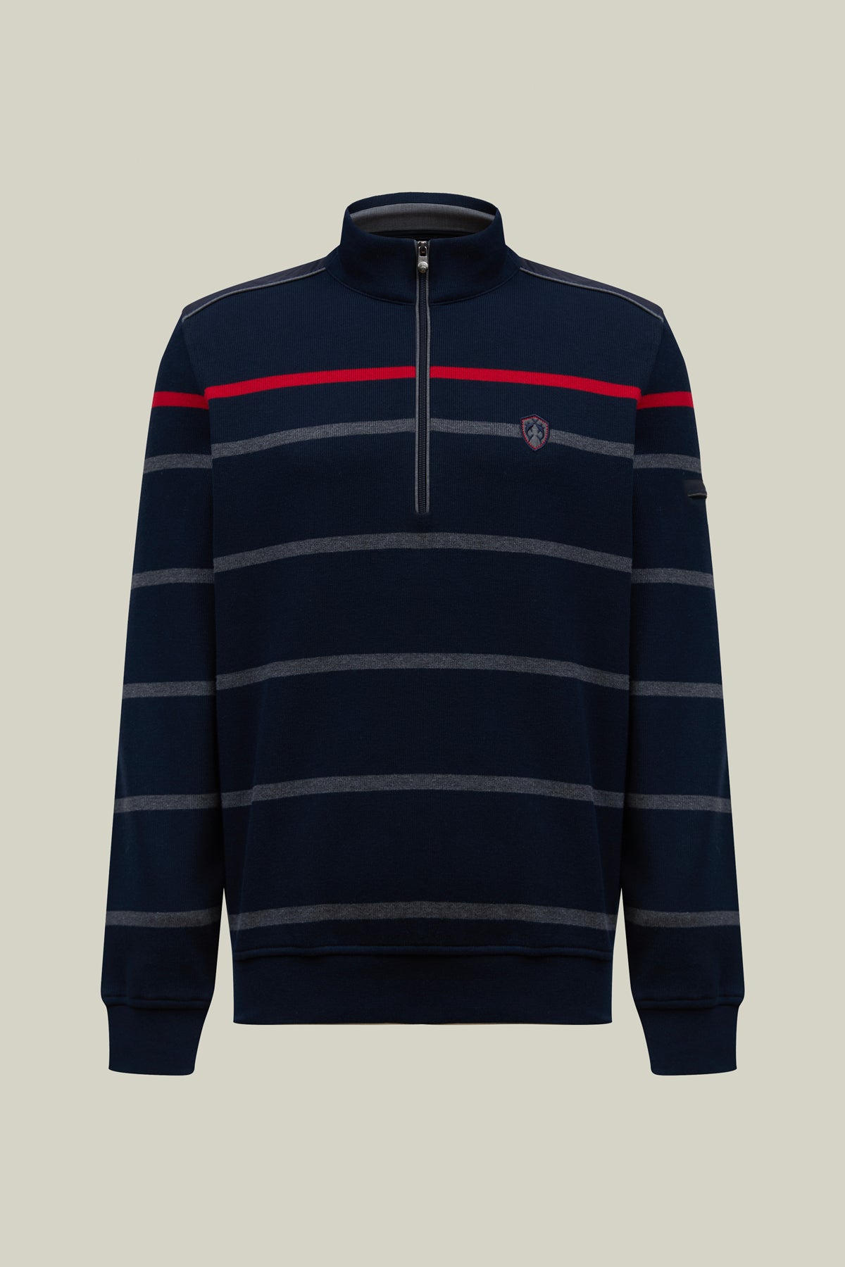 Herren Sweatshirt Modern Fit – Navy mit Streifen und Halbzip