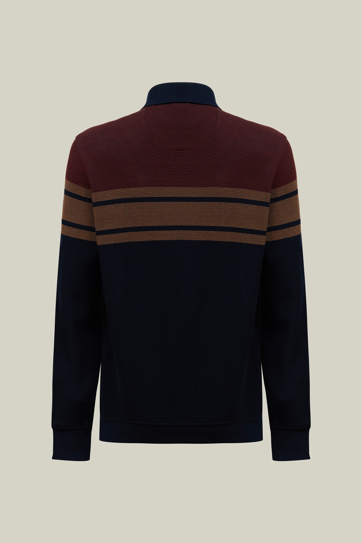 Herren Polo Strickpullover Modern Fit – Bordeaux & Navy Streifen
