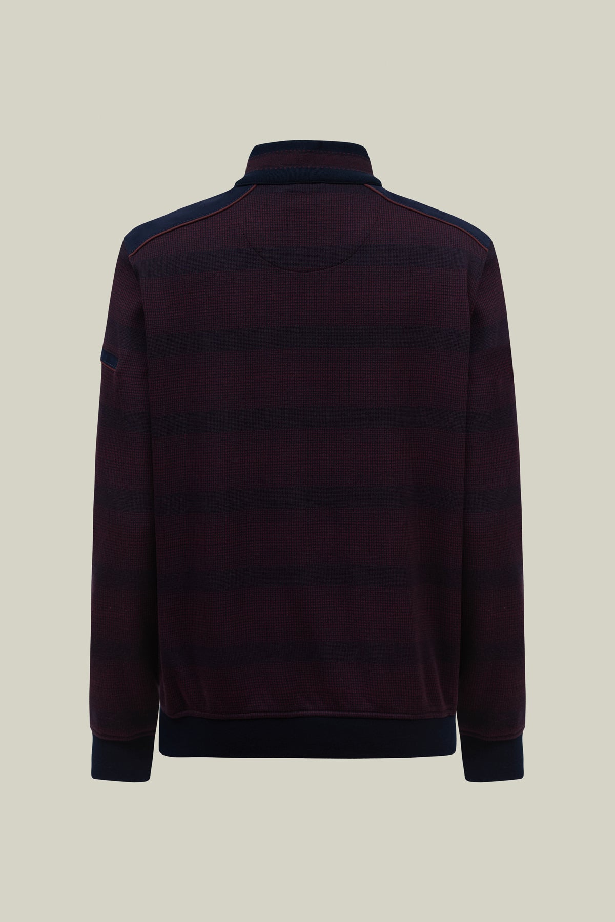 Herren Strickpullover Modern Fit – Bordeaux Navy Streifen mit Halbzip